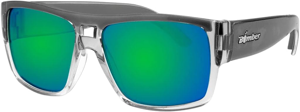 BOMBER - Mens Sunglasses, IRIE Bomb 2 Tone Crystal Smoke Frame Sunglasses/Green Mirror Lens with Gray Non-Slip Foam Inline IRE104GM