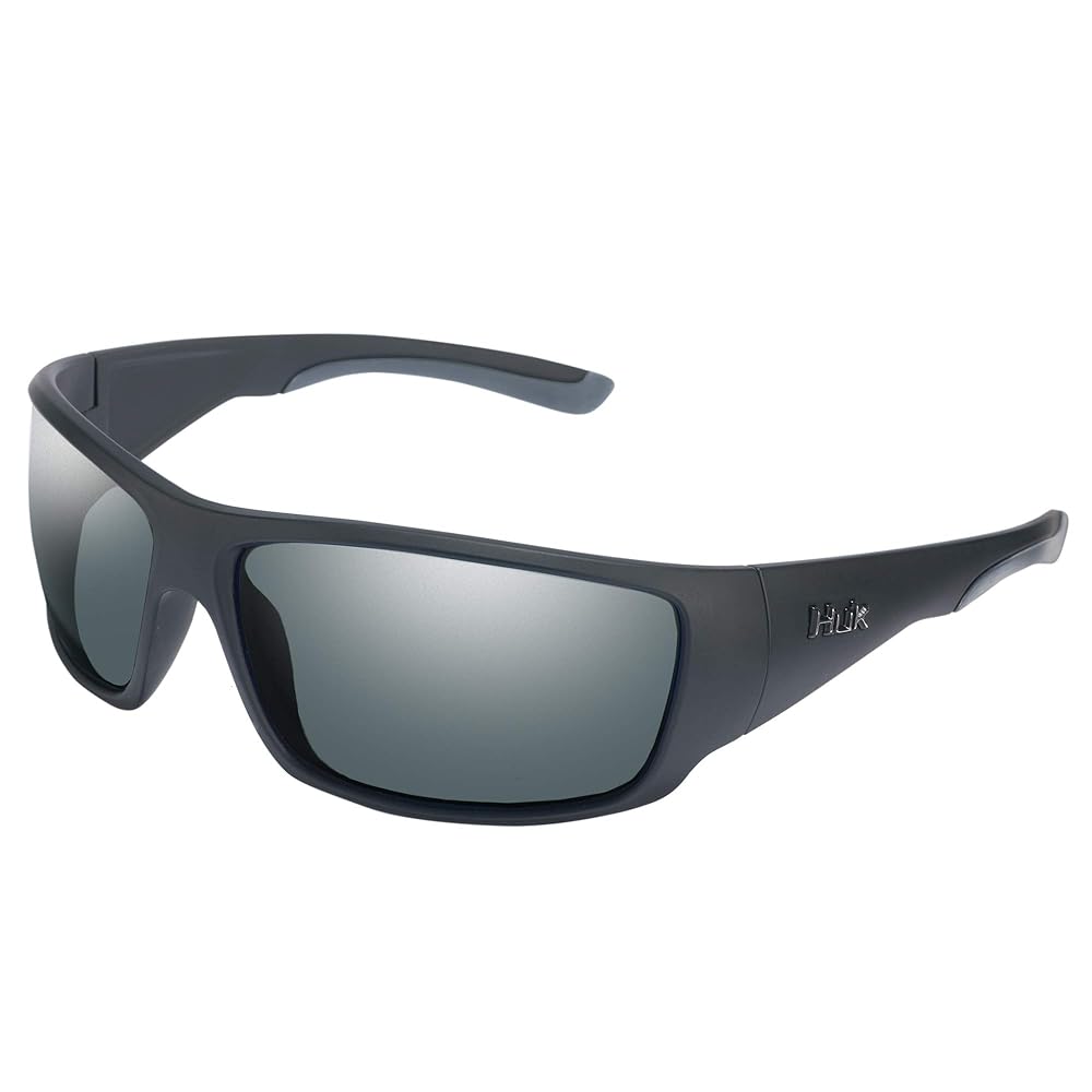 HUK, Polarized Lens Eyewear with Performance Frames, Fishing, Sports & Outdoors Sunglasses Oval, (Spearpoint) Gray/Matte Black, Medium/Large