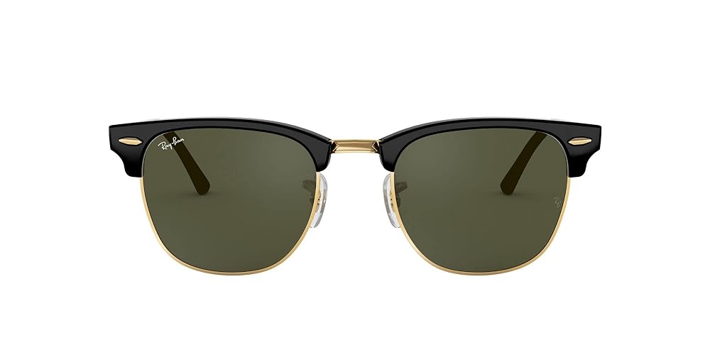 Ray-Ban RB3016 Clubmaster Square Sunglasses, Black On Gold/G-15 Green, 51 mm