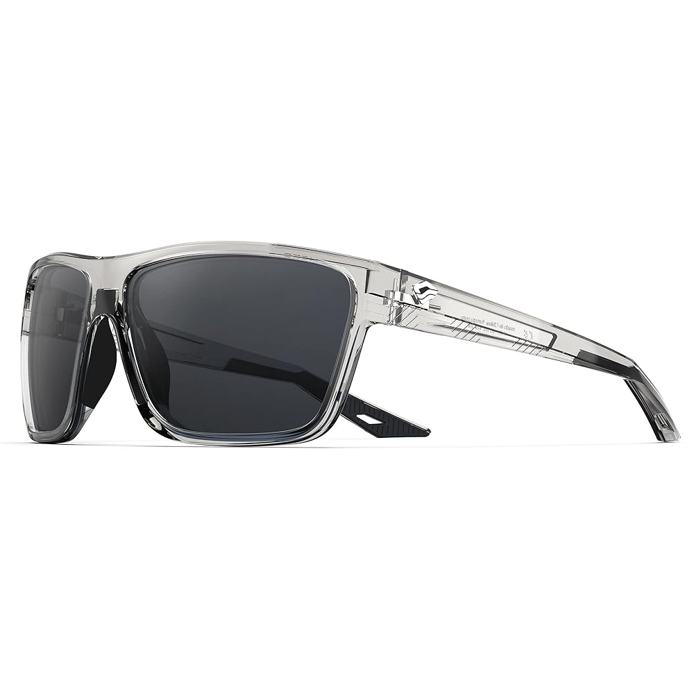 TOREGE Polarized Sports Sunglasses for Men Women Fishing Boating Beach Mountaineering Golf TR77 (C5-Transparent&Black&S15 Gray Lens)