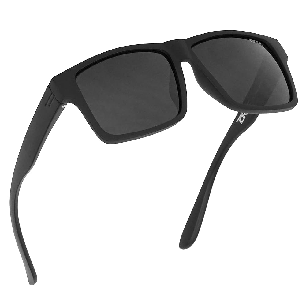 TOROE Eyewear Matte Black RANGE XL Frame Sunglasses Light Weight TR90 Frame, Polarized Polycarbonate Lens (Matte Black | Black Emblem, Black (C3))